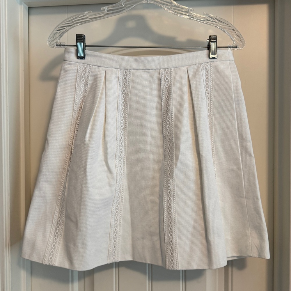 J Crew 2 White Lace Stripe A-Line Mini Skirt ~Sorority Coquette Feminine Classic